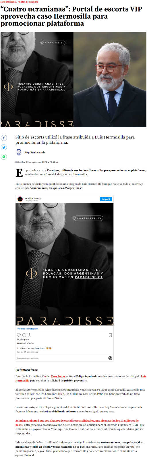 Caso hermosilla, paradisse - putas y escorts en chile